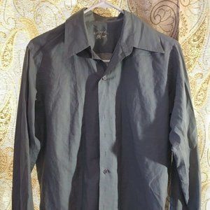 CARRIAGE CLUB GREY LONG SLEEVE COLLARED BUTTON DOWN DRESS TOP MEDIUM